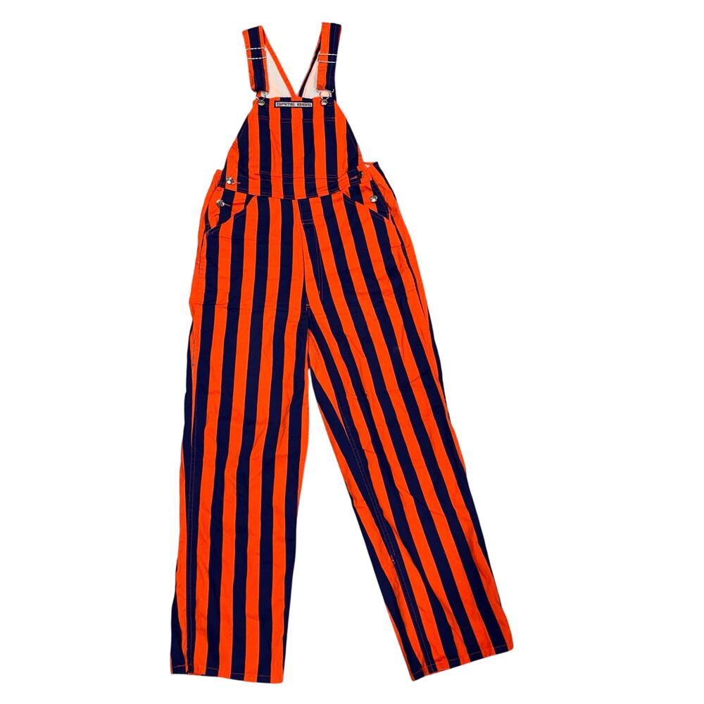Game Bibs Blue and Orange Striped Overalls XS 100% Cotton
